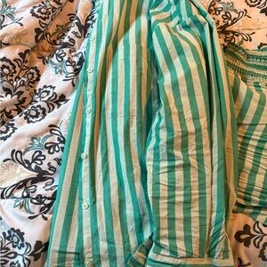 Dark and light teal  Striped Button-Up Shirt